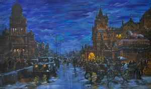 Cityscape acrylic painting titled 'Cityscape 1', 36x60 inches, by artist Sandeep Chhatraband on Canvas