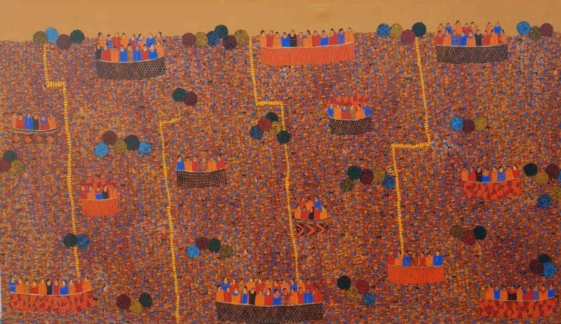 Cityscape acrylic painting titled 'Cityscape 1', 48x72 inches, by artist Rama Krishna V on Canvas