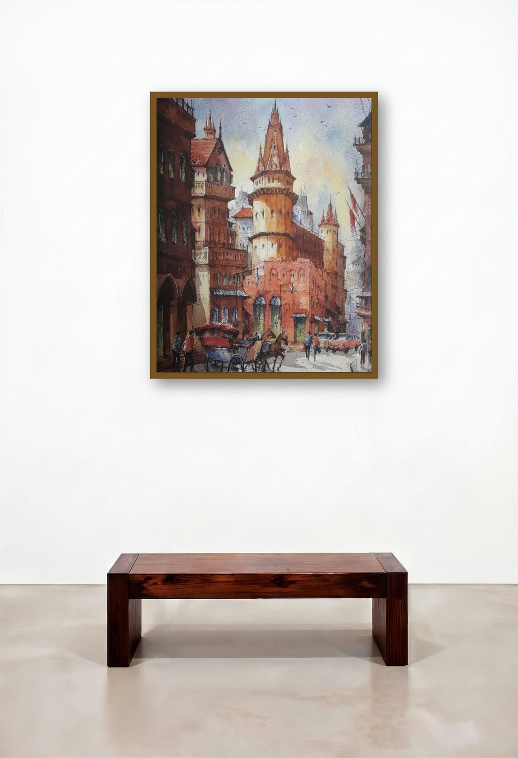 Cityscape 10 (Kolkata Cityscape) by artist Shubhashis Mandal displayed in a Contemporary Luxury Lounge