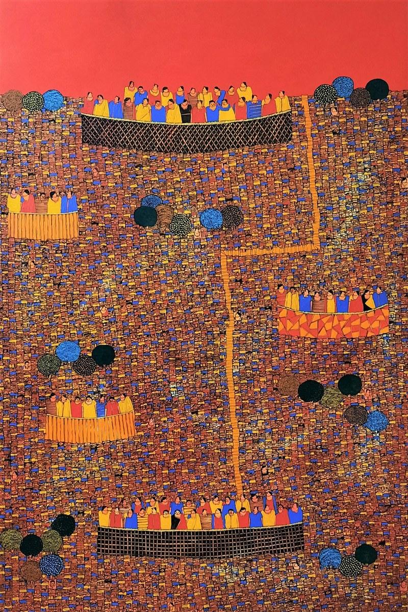 Cityscape acrylic painting titled 'Cityscape 11', 72x48 inches, by artist Rama Krishna V on Canvas