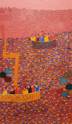 Cityscape acrylic painting titled 'Cityscape 11', 60x36 inches, by artist Rama Krishna V on Canvas