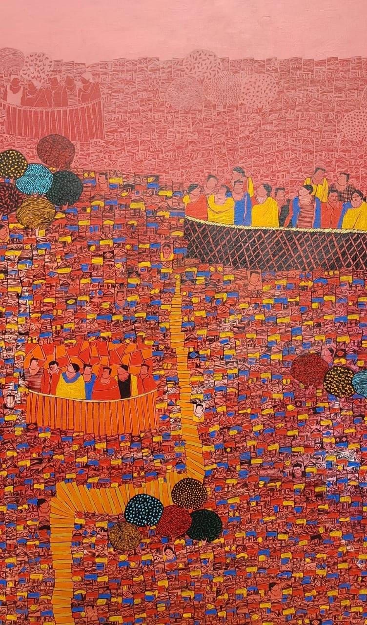 Cityscape acrylic painting titled 'Cityscape 12', 60x36 inches, by artist Rama Krishna V on Canvas