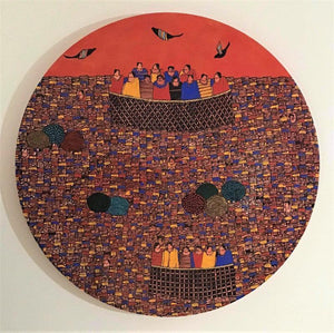 Cityscape acrylic painting titled 'Cityscape 13', 30x30 inches, by artist Rama Krishna V on Canvas