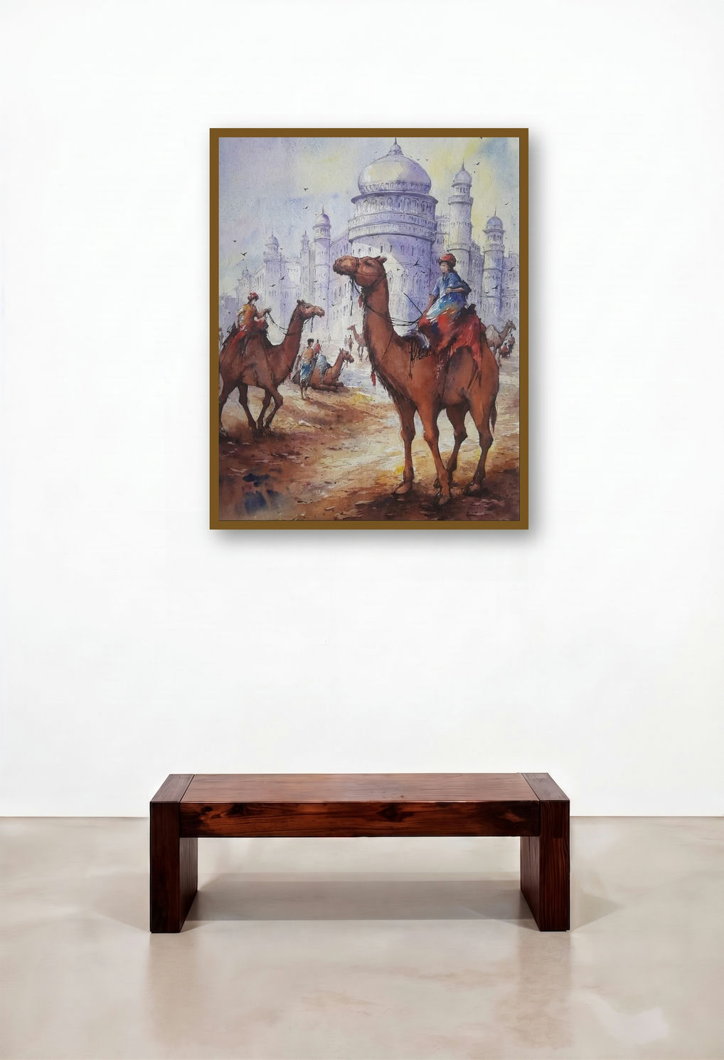 Cityscape 13 (Rajasthan Camels) by artist Shubhashis Mandal displayed in a Luxury Living Room