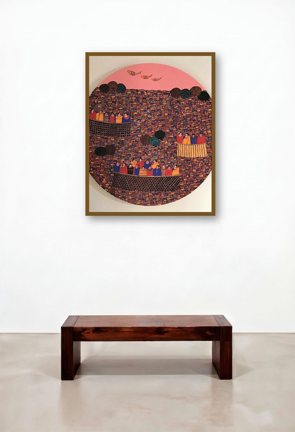 Cityscape 14 (The Village by artist the Sea) by artist Rama Krishna V displayed in a Classic Hotel Lobby