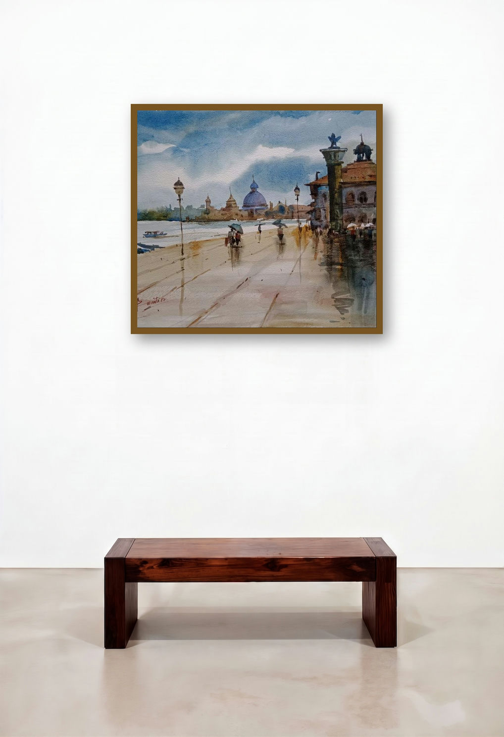 Cityscape 2 (Venice in the Rain) by artist Prasanta Maiti displayed in a Elegant Lounge