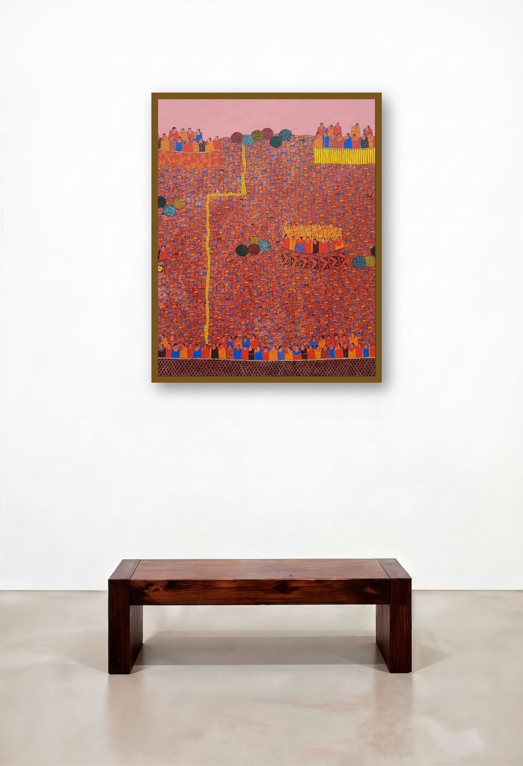 Cityscape 2 (A Collective Journey) by artist Rama Krishna V displayed in a Rustic Hallway