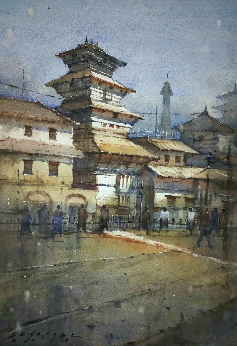 Cityscape watercolor painting titled 'Cityscape 2', 20x13 inches, by artist Siddharth Gavade on Paper