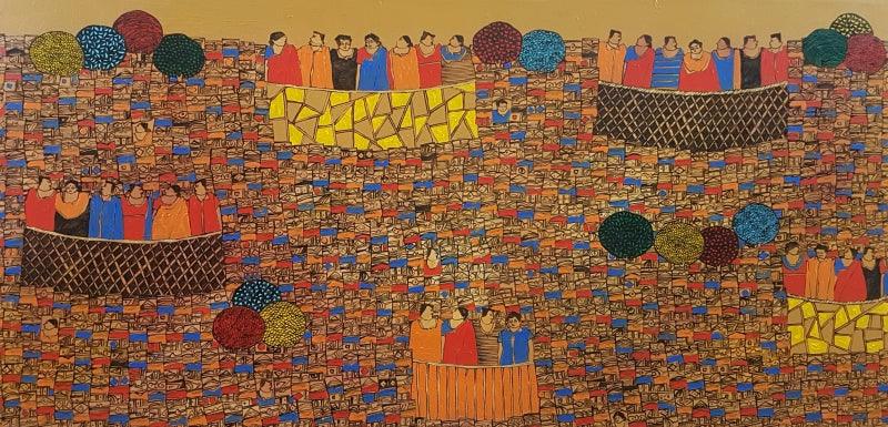 Cityscape acrylic painting titled 'Cityscape 20', 24x48 inches, by artist Rama Krishna V on Canvas