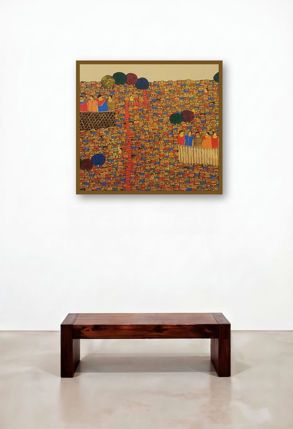 Cityscape 21 (Village Life) by artist Rama Krishna V displayed in a Rustic Hotel Suite