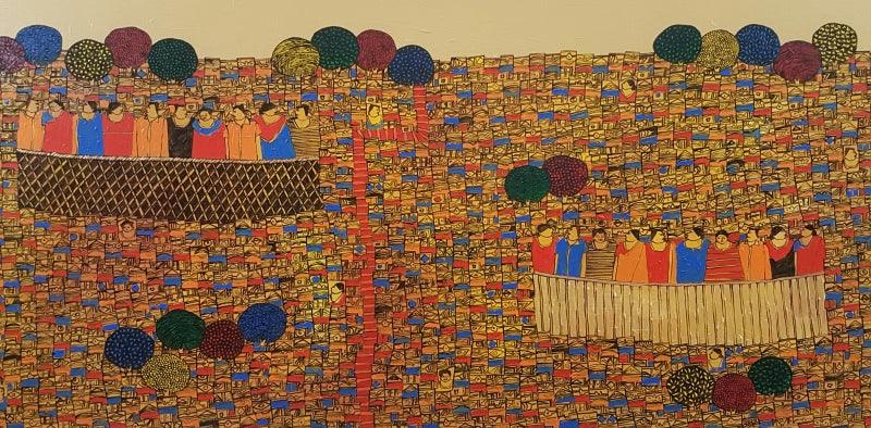 Cityscape acrylic painting titled 'Cityscape 21', 24x48 inches, by artist Rama Krishna V on Canvas