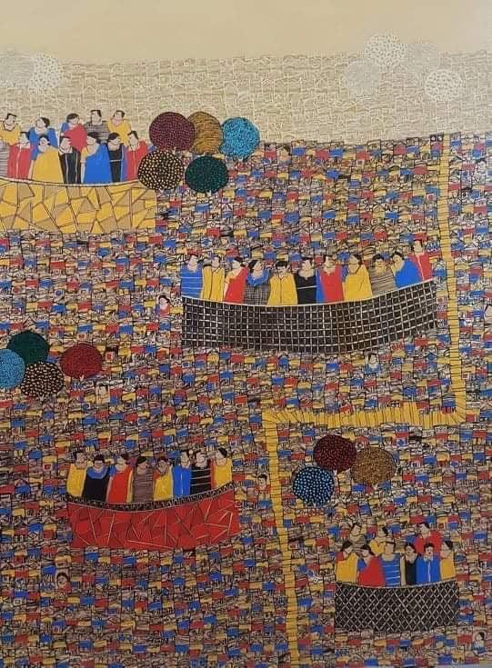 Cityscape acrylic painting titled 'Cityscape 21', 48x36 inches, by artist Rama Krishna V on Canvas