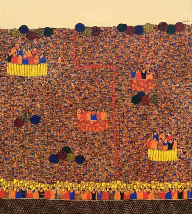 Cityscape acrylic painting titled 'Cityscape 3', 60x60 inches, by artist Rama Krishna V on Canvas