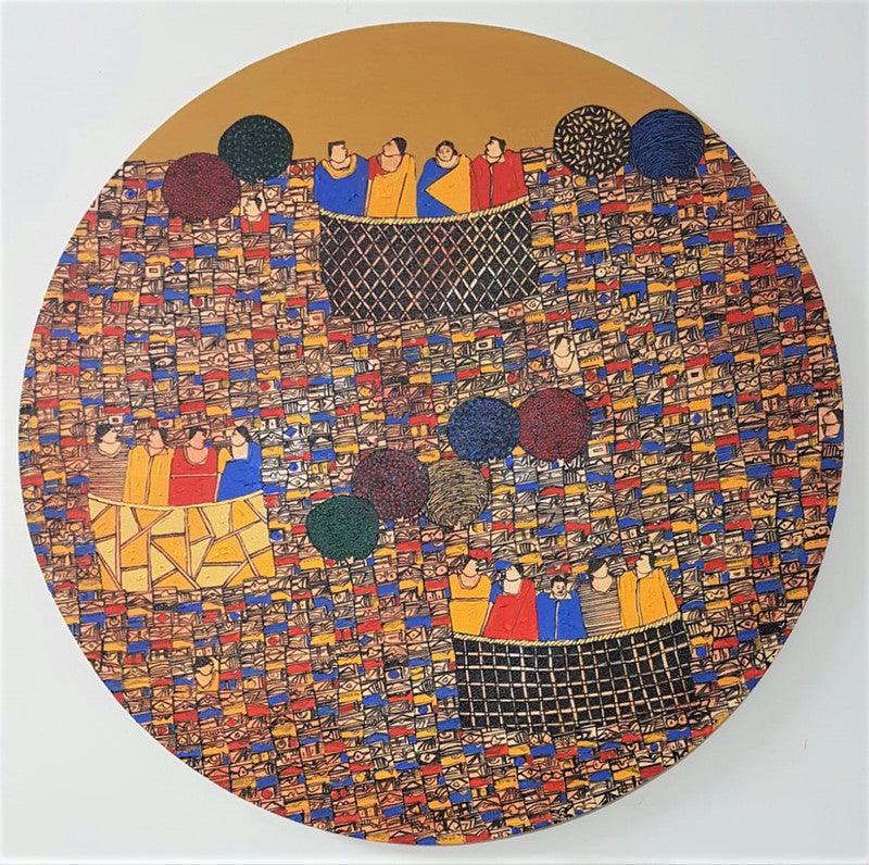 Cityscape acrylic painting titled 'Cityscape 4', 24x24 inches, by artist Rama Krishna V on Canvas