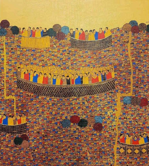 Cityscape acrylic painting titled 'Cityscape 4', 60x60 inches, by artist Rama Krishna V on Canvas