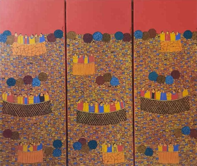 Cityscape acrylic painting titled 'Cityscape 5', 42x54 inches, by artist Rama Krishna V on Canvas