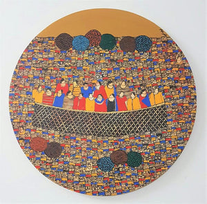 Cityscape acrylic painting titled 'Cityscape 5', 24x24 inches, by artist Rama Krishna V on Canvas