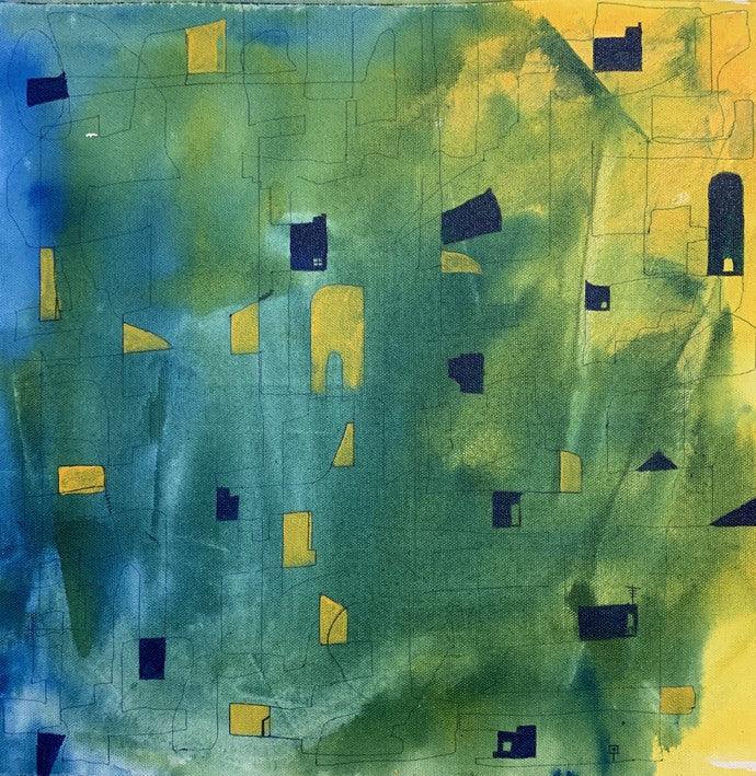 Cityscape acrylic painting titled 'Cityscape 5', 15x15 inches, by artist Amit Pithadia on Canvas