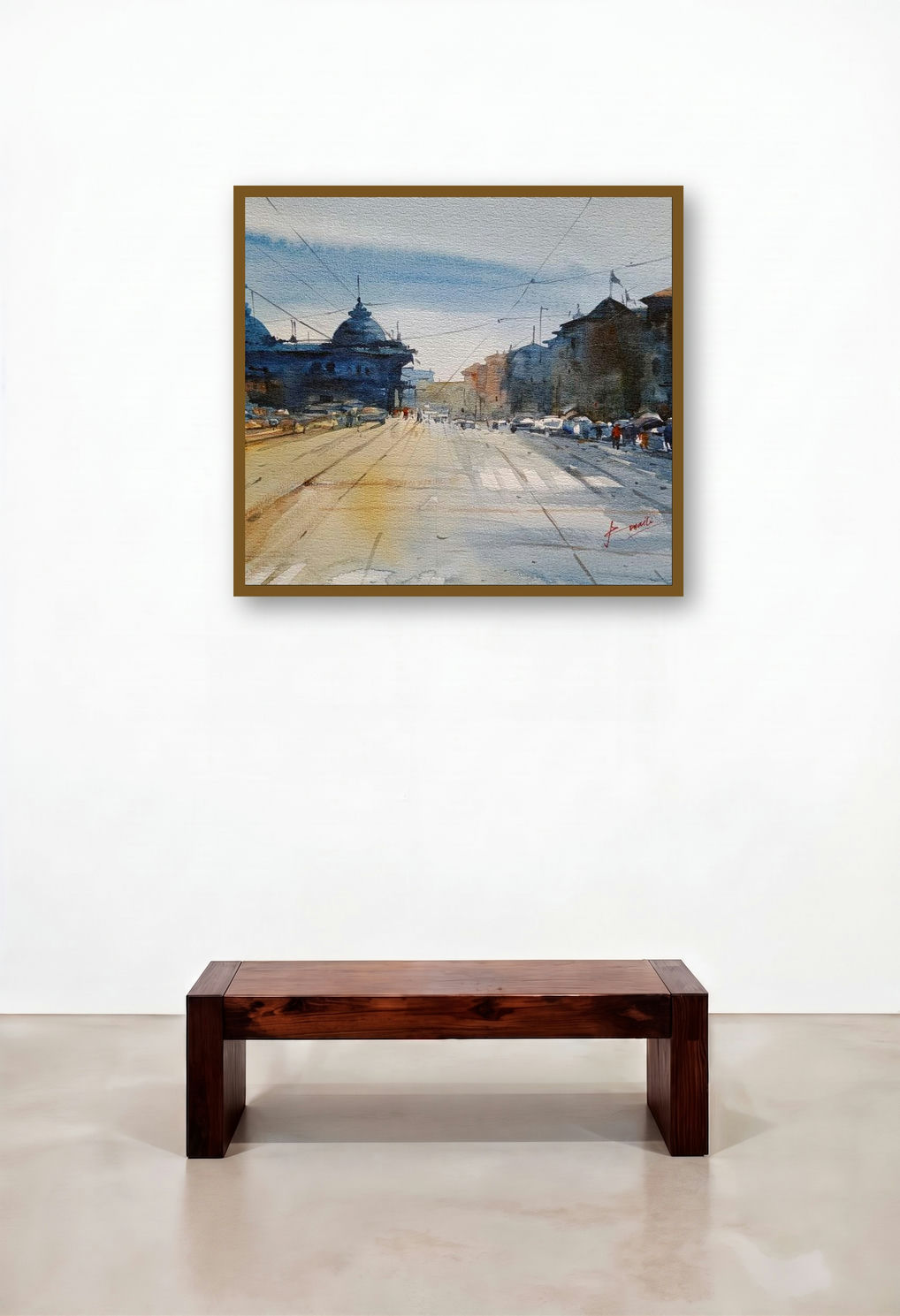 Cityscape 5 (Urban Tranquility) by artist Prasanta Maiti displayed in a Boutique Hotel Style Home Office