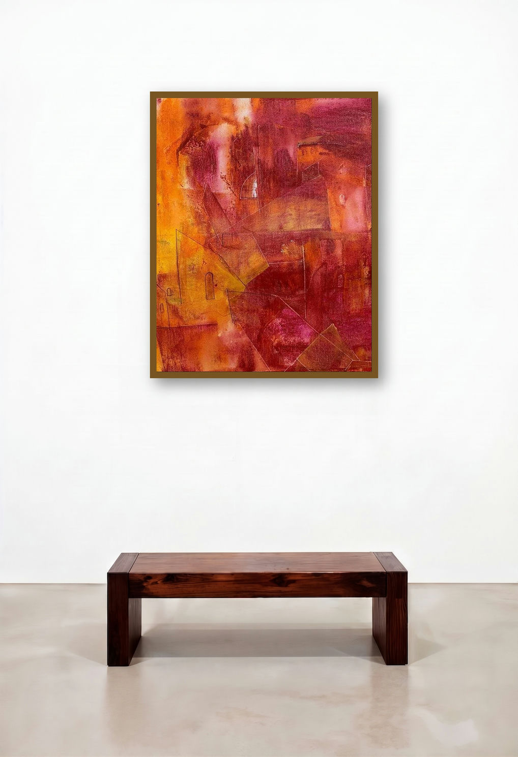 Cityscape Abstract (The Crimson City) by artist Amit Pithadia displayed in a Contemporary Lounge