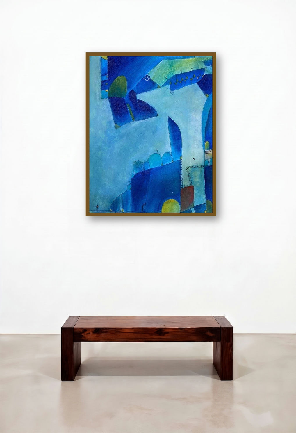 Cityscape Abstract (The Azure City) by artist Amit Pithadia displayed in a Urban Loft Executive Office
