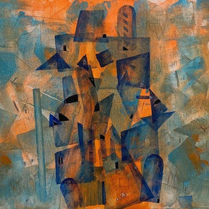 Cityscape acrylic painting titled 'Cityscape Abstract', 18x15 inches, by artist Amit Pithadia on Canvas