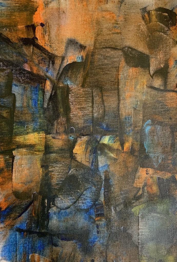 Cityscape acrylic painting titled 'Cityscape Abstract', 12x18 inches, by artist Amit Pithadia on Canvas