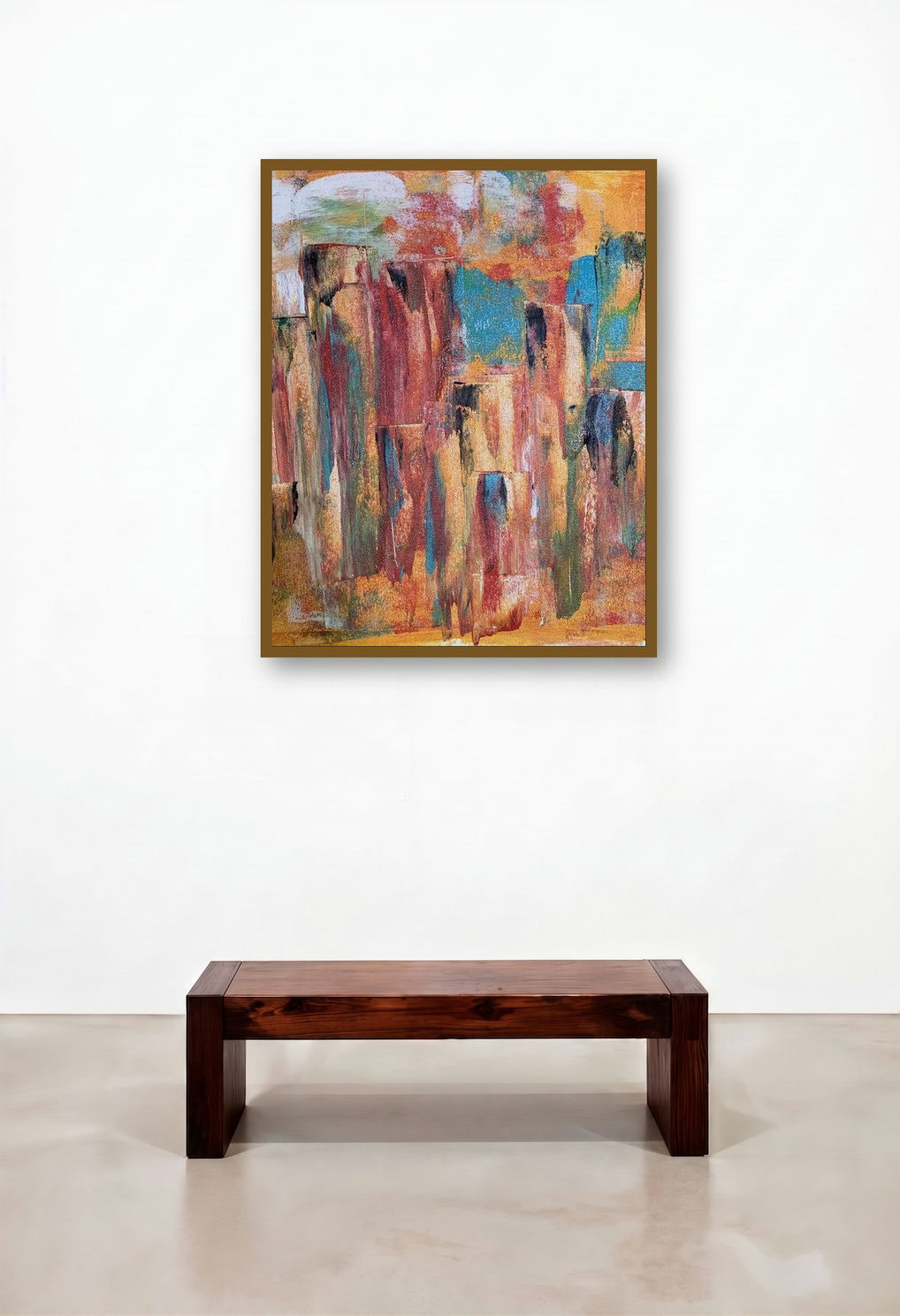 Cityscape Abstract (Cityscape at Dusk) by artist Amit Pithadia displayed in a Rustic Home Office