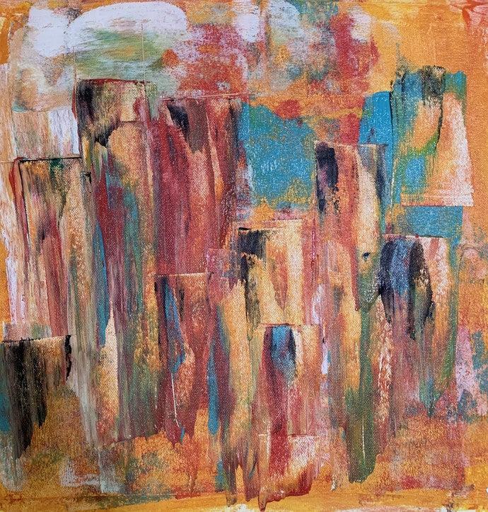 Cityscape acrylic painting titled 'Cityscape Abstract', 15x15 inches, by artist Amit Pithadia on Canvas