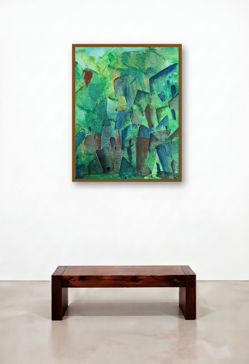 Cityscape Abstract (Emerald Enclave) by artist Amit Pithadia displayed in a Luxury Executive Office