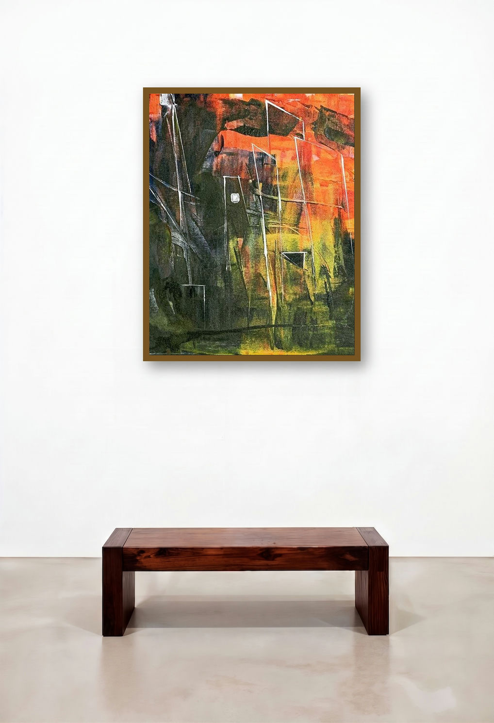 Cityscape Abstract (Escape from the City) by artist Amit Pithadia displayed in a Eclectic Family Room