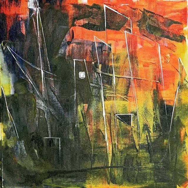 Cityscape acrylic painting titled 'Cityscape Abstract', 15x15 inches, by artist Amit Pithadia on Canvas