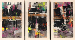 Abstract acrylic painting titled 'Cityscape', 18x36 inches, by artist Niladri Paul on Canvas