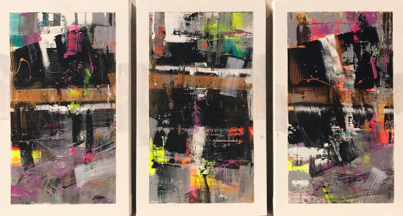 Abstract acrylic painting titled 'Cityscape', 18x36 inches, by artist Niladri Paul on Canvas