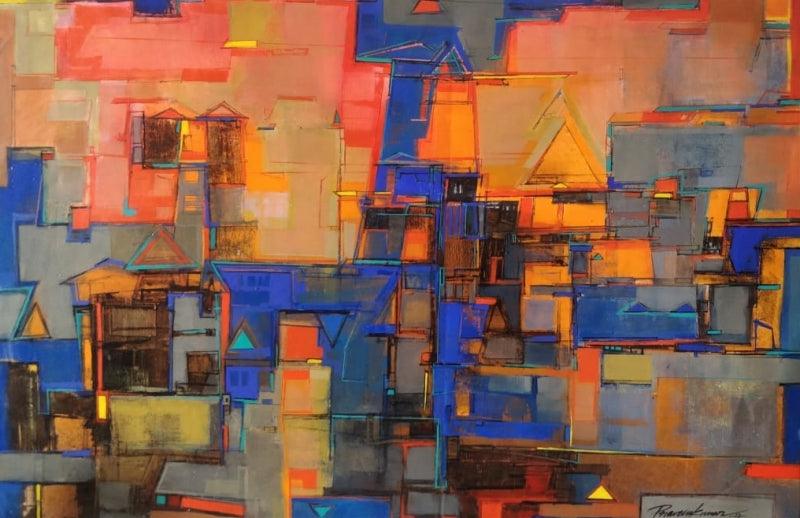 Cityscape acrylic painting titled 'Cityscape', 24x36 inches, by artist Praveen Kumar on Canvas