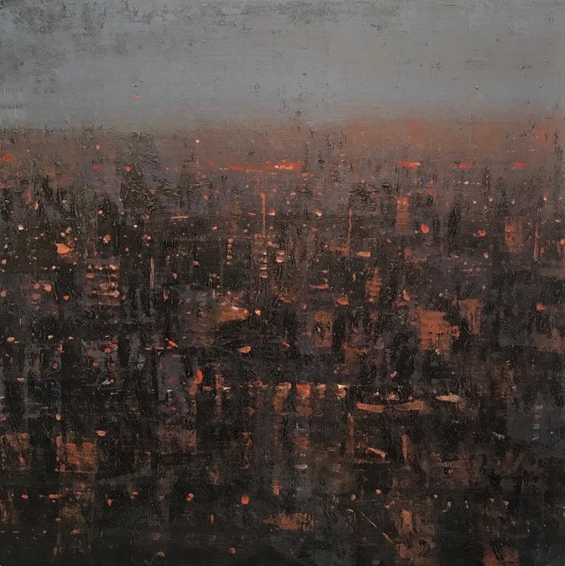Cityscape oil painting titled 'Cityscape', 36x36 inches, by artist Harshit Bondre on Canvas
