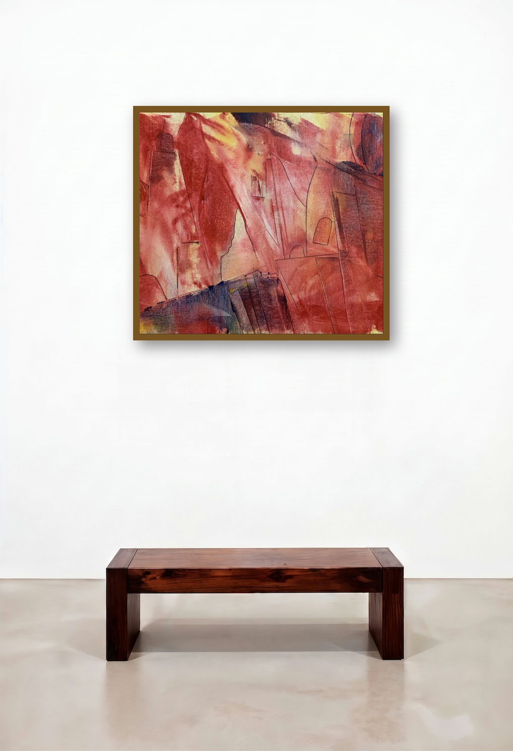 Cityscape (Crimson Tide) by artist Amit Pithadia displayed in a Urban Loft Executive Office