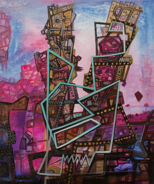 Abstract acrylic painting titled 'Colorful Life', 36x30 inches, by artist Chandra Bhushan Srivastava on Canvas