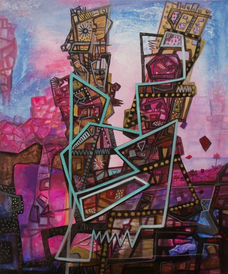 Abstract acrylic painting titled 'Colorful Life', 36x30 inches, by artist Chandra Bhushan Srivastava on Canvas