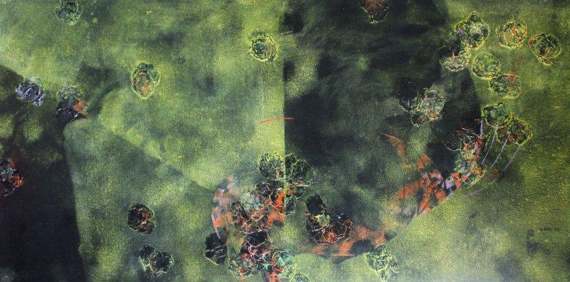 Abstract acrylic painting titled 'Colours of life', 18x36 inches, by artist Asif Shaikh on canvas