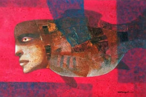 Figurative acrylic painting titled 'Composition 1', 22x30 inches, by artist Mihir Kayal on Paper