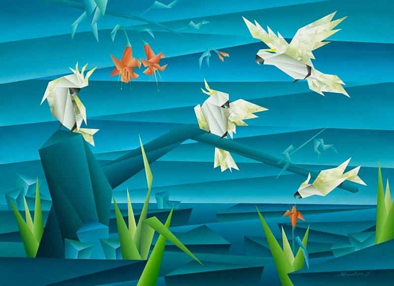 Animals acrylic painting titled 'Composition 1', 32x44 inches, by artist Nirakar Chowdhury on Canvas