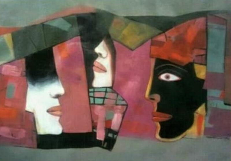Figurative acrylic painting titled 'Composition 4', 22x30 inches, by artist Mihir Kayal on Paper