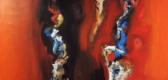 Abstract acrylic painting titled 'Composition', 18x36 inches, by artist Deepak Guddadakeri on Canvas