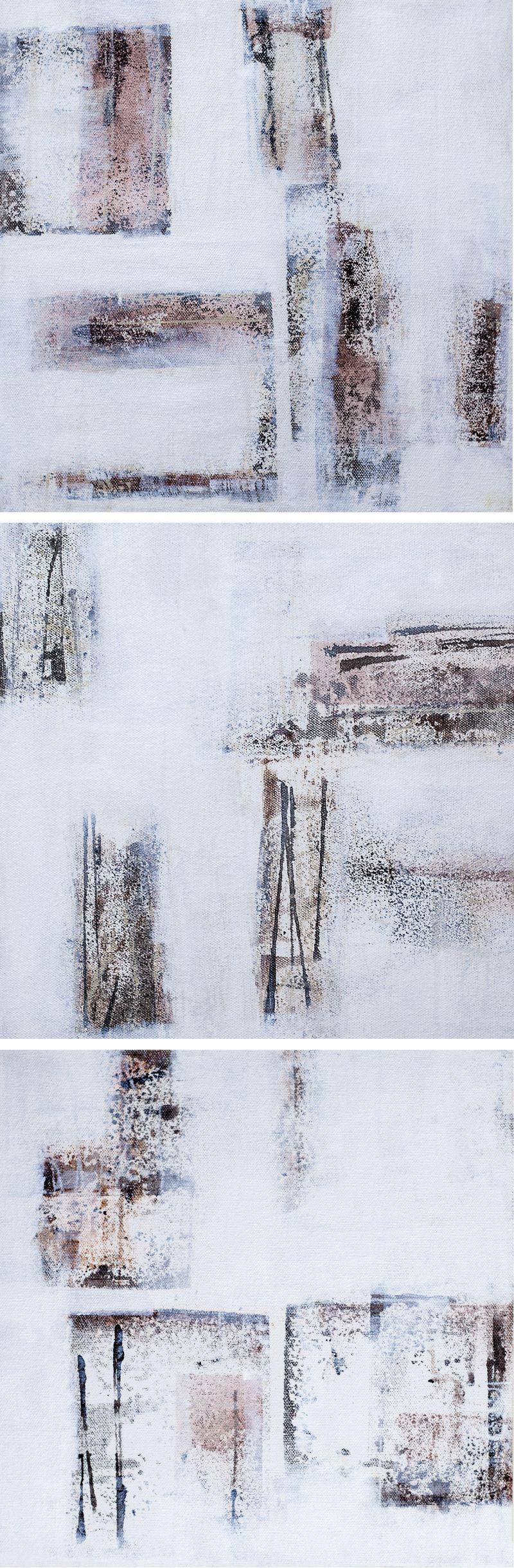 Abstract acrylic painting titled 'Conceptual Dreams', 36x12 inches, by artist Goutam Mukherjee on Canvas