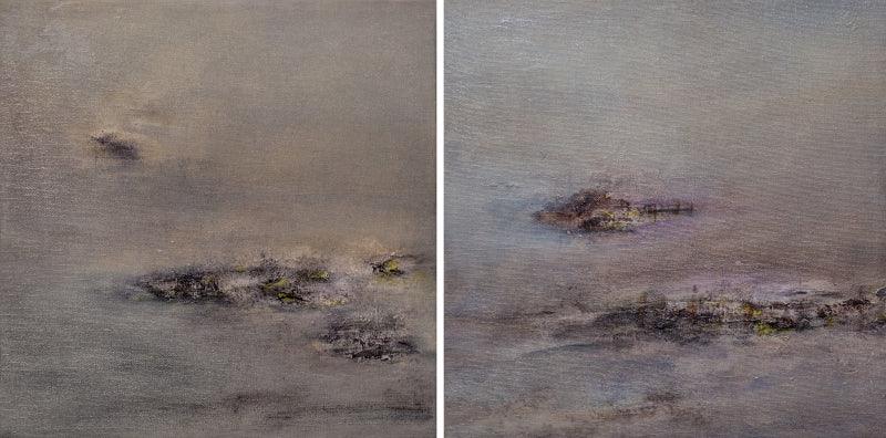 Abstract acrylic painting titled 'Conceptual Dreams', 12x24 inches, by artist Goutam Mukherjee on Canvas