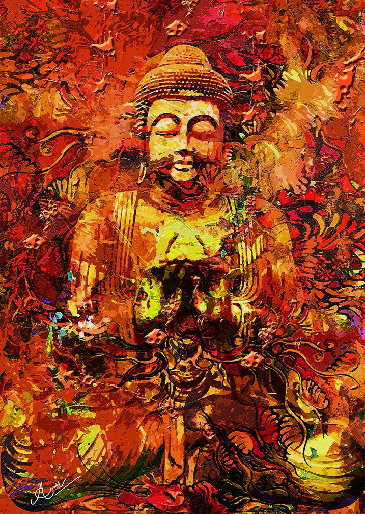 Religious mixed media painting titled 'Contemplation', 45x32 inches, by artist Anil Kumar on Canvas