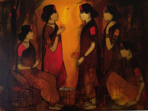 Figurative acrylic painting titled 'Converse', 36x48 inches, by artist Sachin Sagare on Canvas