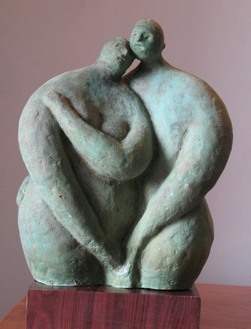 Figurative sculpture titled 'Couple 1', 15x11x8 inches, by artist Shankar Ghosh on Bronze