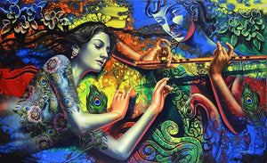 Figurative acrylic painting titled 'Couple 1', 36x60 inches, by artist Prashanta Nayak on Canvas